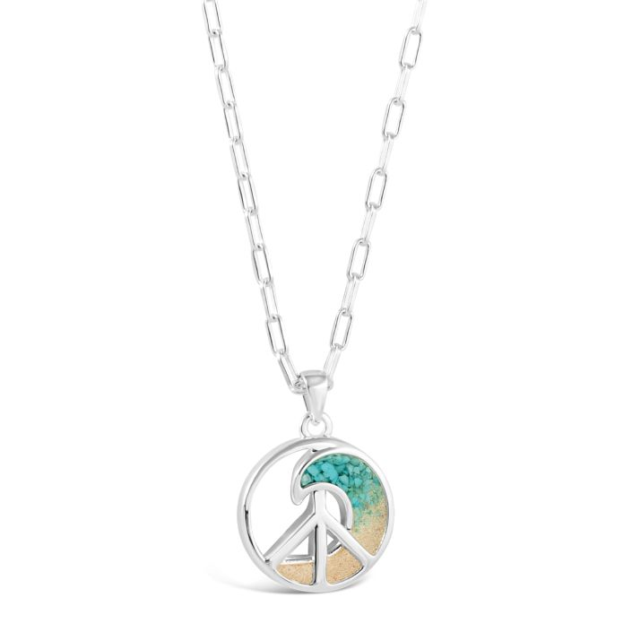 Dune - Sterling Silver - Peaceful Shores Turquoise Gradient Wave Necklace Paper Clip Chain(16"-20")
