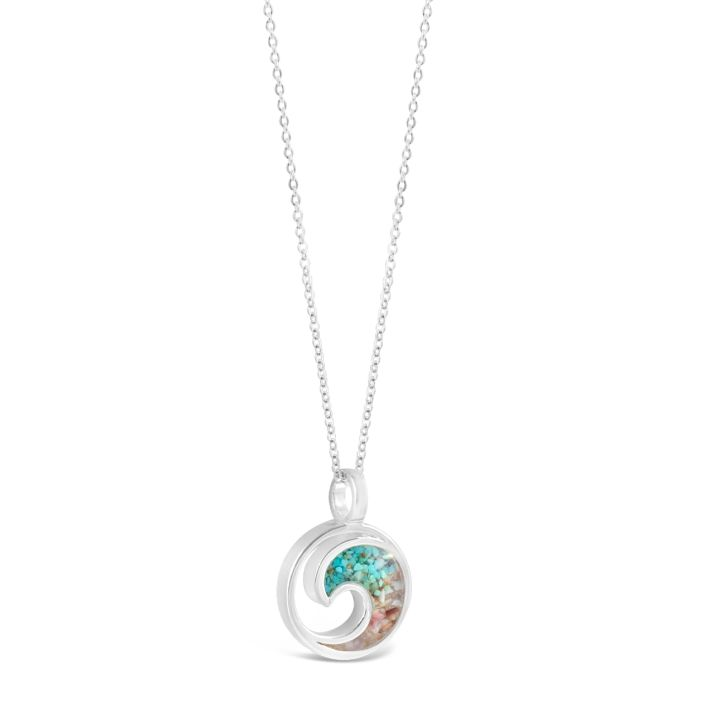 Dune - - Silver Plated Cresting Wave Turquoise Ocean City Beach Sand Necklace 16+-20" (adjustable)