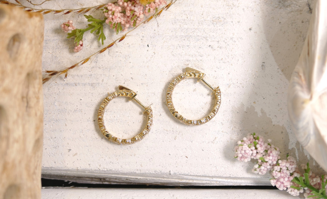 14k Yellow Gold 1.8ctw Diamonds Small Hoop Inside Out Earrings