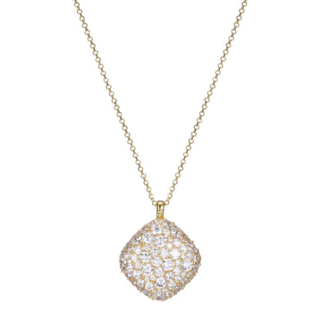 Elle - Sterling Silver - 18K Gold Plated "Glimmer" Diamond Shape Cubic Zirconia (Faceted Rolo Chain 17"+2") Pendant