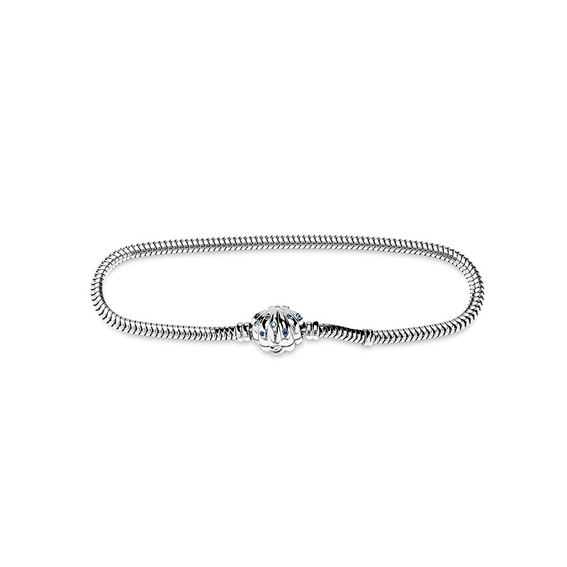 Ocean - Sterling Silver - Aqua Cubic Zirconia Shell Snake Chain Bracelet 7.5"