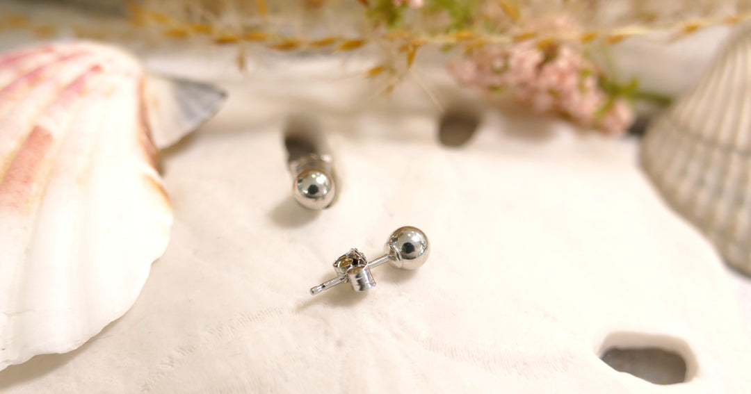14k White Gold 4mm - Ball - Stud Earrings
