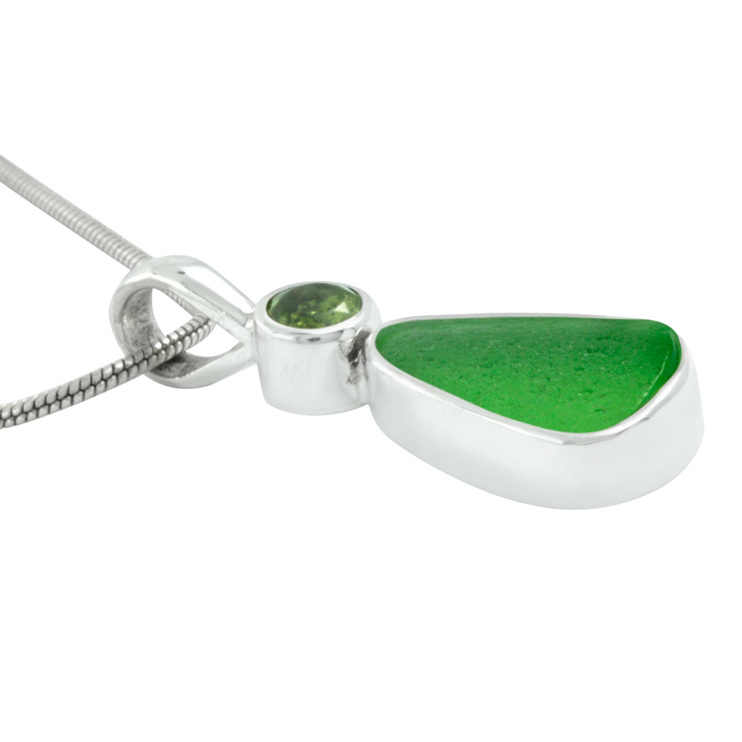 Silver Pendant With Blue Topaz Facet & Sea Glass Green