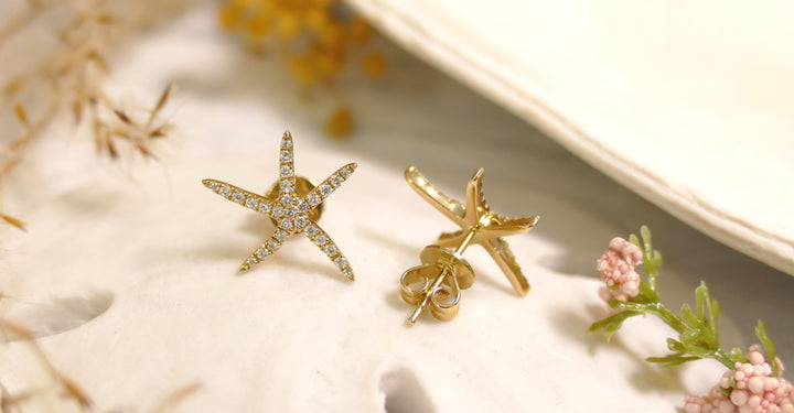 14k Yellow Gold 0.27ct. Natural Diamond Stud Starfish Earrings
