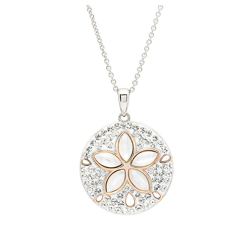 Ocean - Sterling Silver - Silver White/Pave Crystal Mother of Pearl Sanddollar Necklace