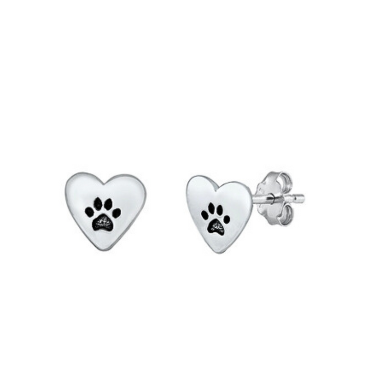 SS Paw Print with Heart Earrin