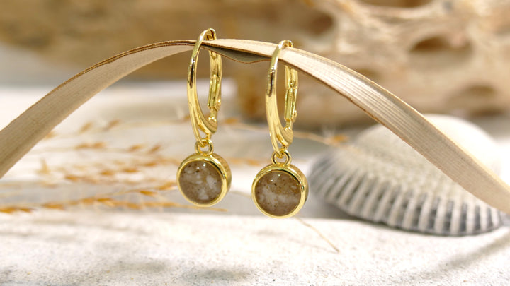 Dune - - Gold Vermeil Sand Jewel Round Ocean City Beach Sand Lever Back Earrings