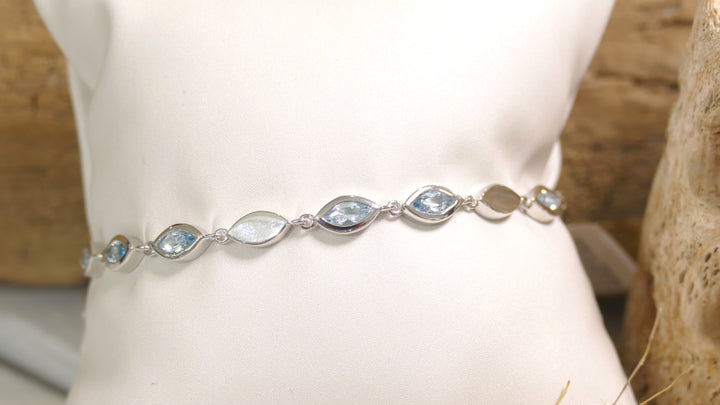 Sterling Silver - Silver - Alternating - Blue Topaz Bracelet (7.5")