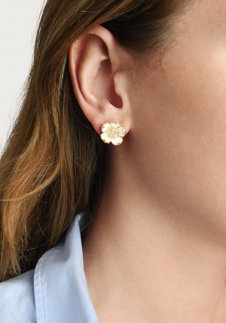 Anabel Arum - Brass - 18K Gold Plated Enamel Stud Wildflower Earrings