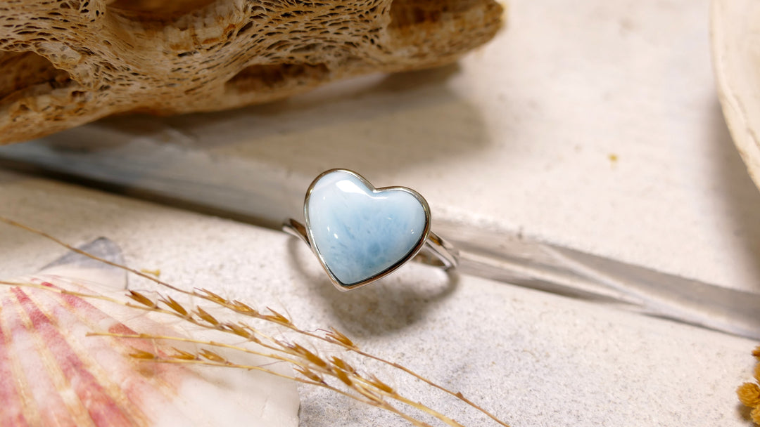Sterling Silver - Silver Heart Larimar Ring (Size 9)