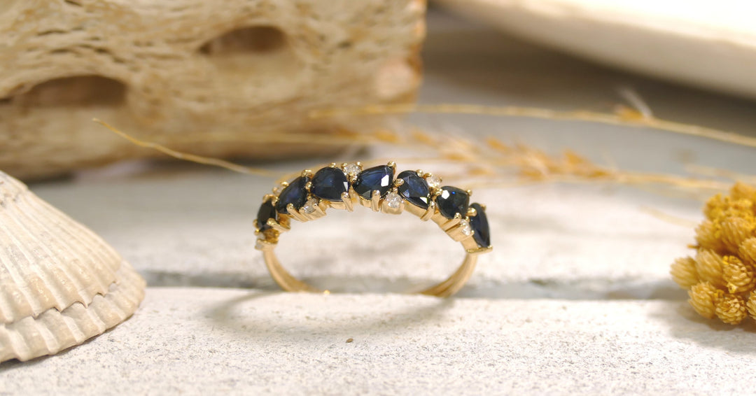 14k Yellow Gold Sapphire Band Diamond 0.10ct