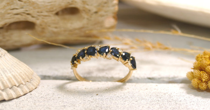 14k Yellow Gold Sapphire Band Diamond 0.10ct