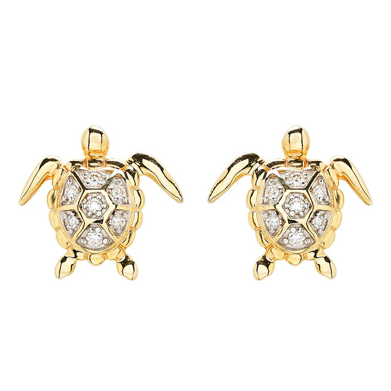 14k - Yellow Gold Lab Grown Diamond Turtle Stud Earrings