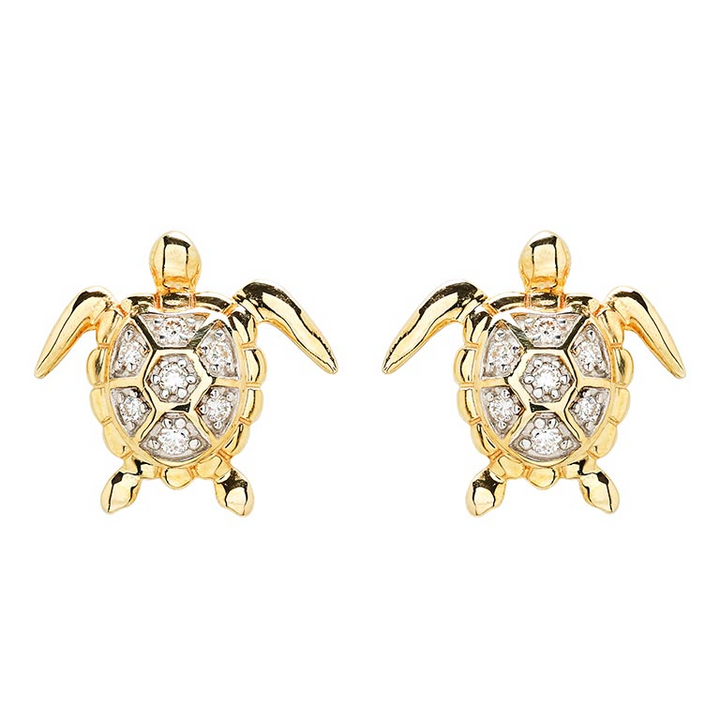 14k - Yellow Gold Lab Grown Diamond Turtle Stud Earrings