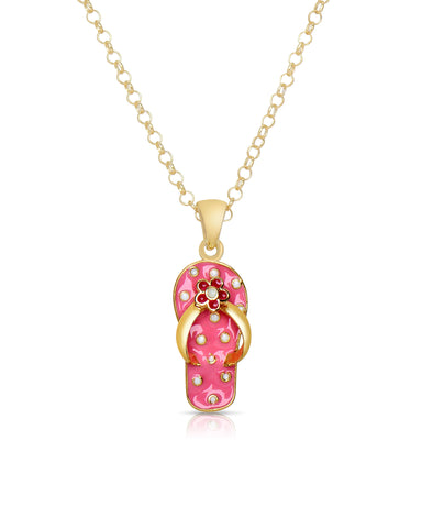 Lily Nily - Brass - 18K Gold Plated -Pink,Red,White- Enamel Flip-Flop Necklace 14-16"