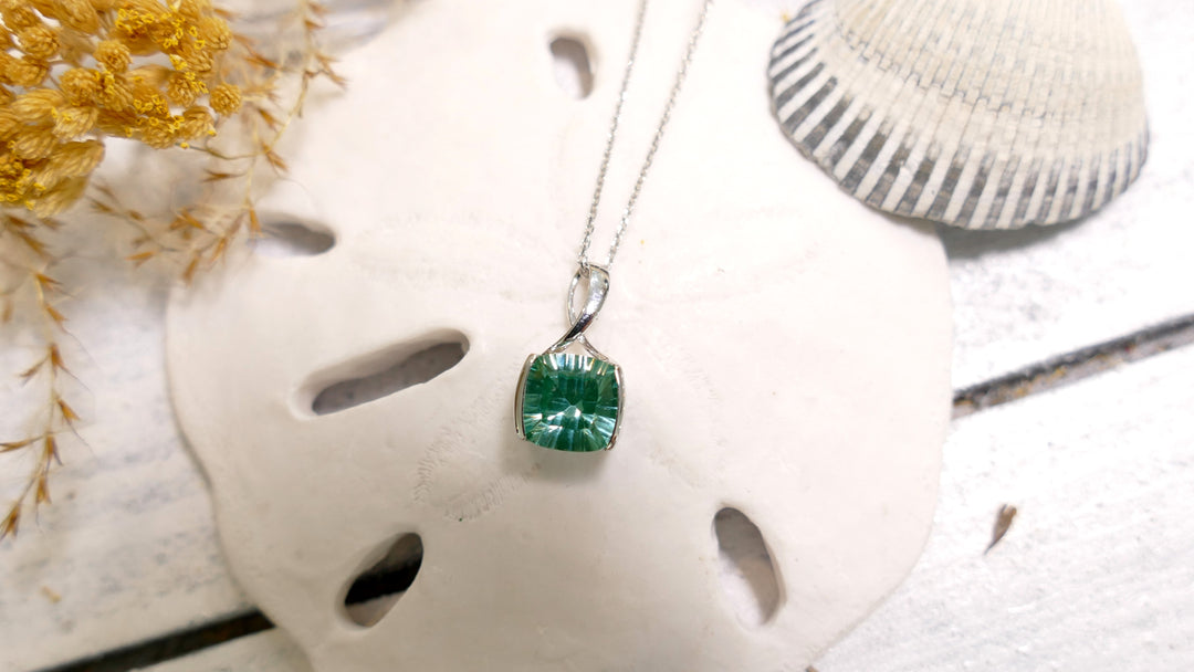 14k White Gold 2.4ct Caribbean Topaz Cushion Pendant