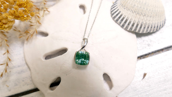14k White Gold 2.4ct Caribbean Topaz Cushion Pendant