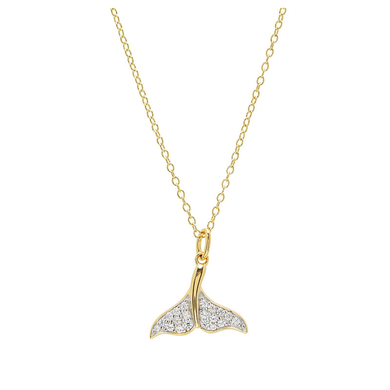 Ocean - - Gold Vermeil White Sapphire Whale Tail Necklace