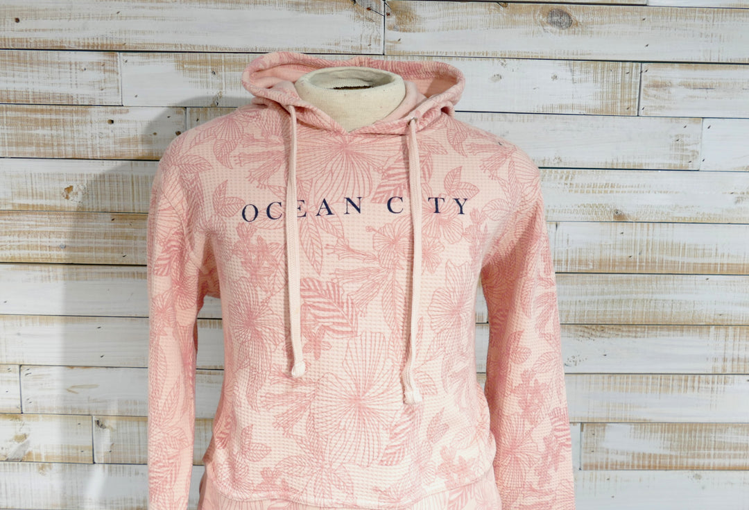 Long Sleeve Hooded Floral Print Sweatshirt - Pink (XXL)