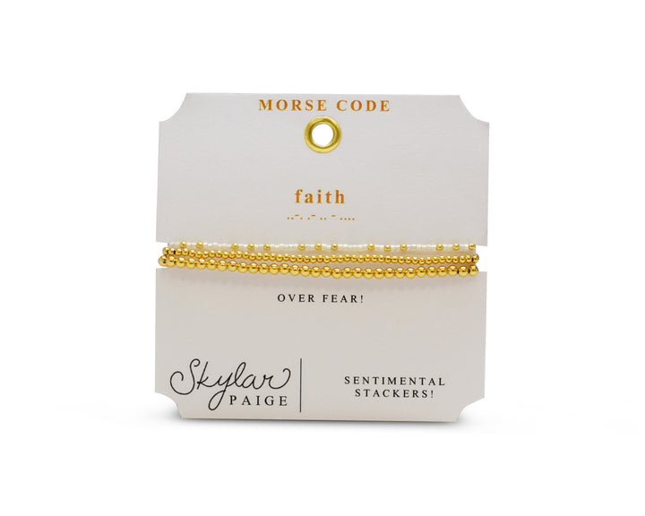 Stia Couture - - Gold "Faith" Tila Bead Morse Code Stretch Bracelet