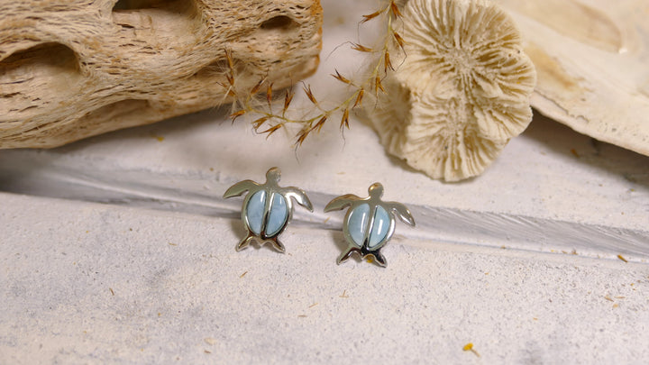 Sterling Silver Larimar Turtle Earrings