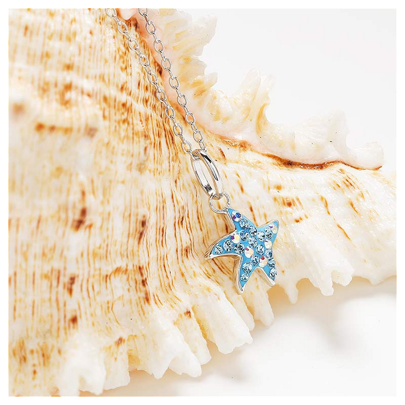 Ocean - Sterling Silver - Silver Blue - Mini Crystal Starfish Necklace