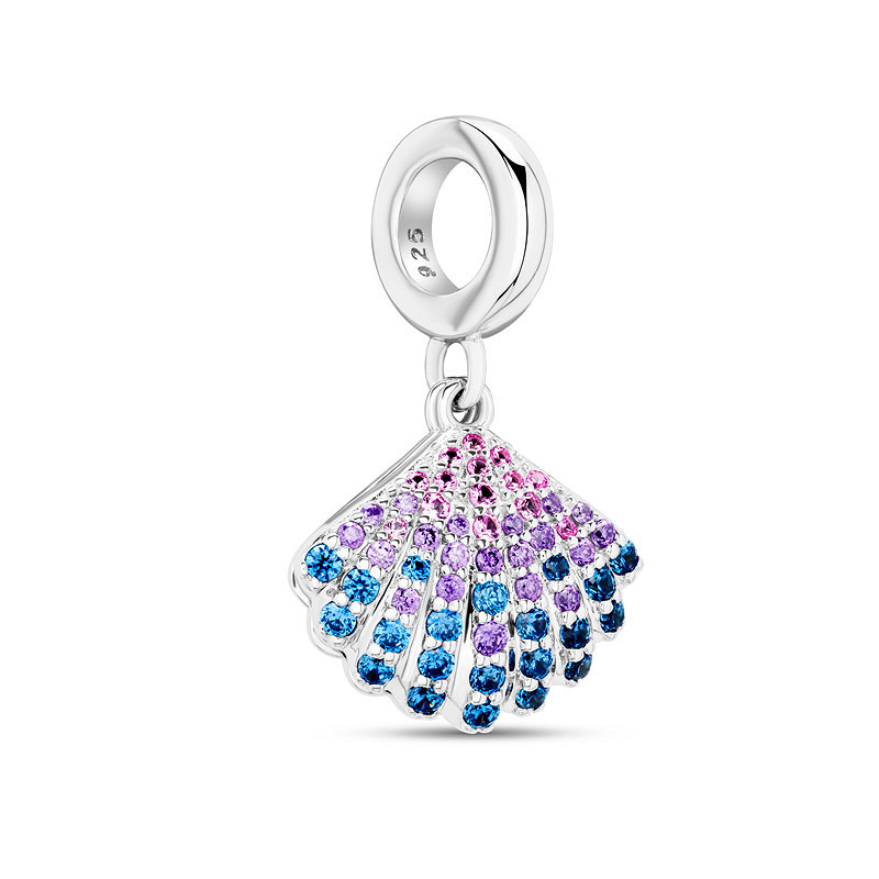 Ocean - Sterling Silver - Pink + Blue Cubic Zirconia Shell Dangle Charm