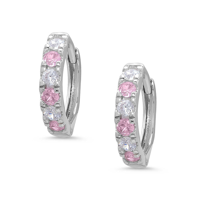 SS CZ HOOP EARRING PINK & WHIT
