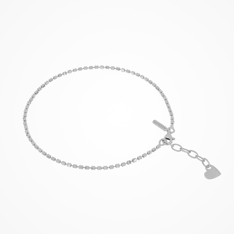 Desmos - Sterling Silver - Silver Square Bead Anklet 9"