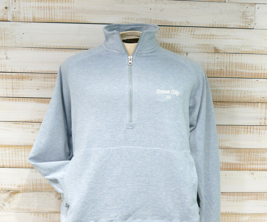 Long Sleeve 1/4 Zip Cadet Collar Front Pocket Sweatshirt - Light Blue
