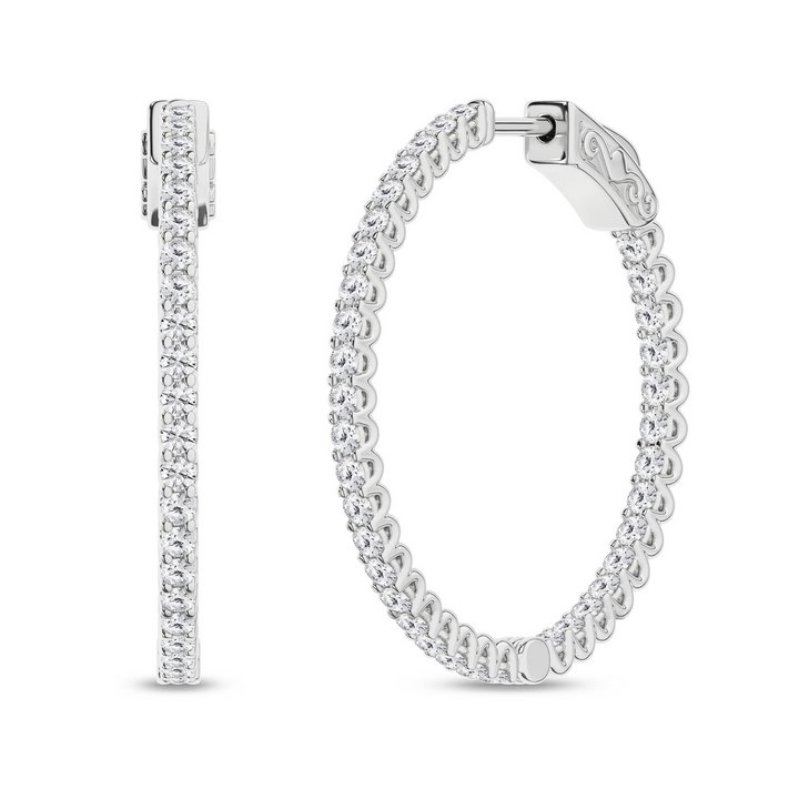 14k White Gold 1ctw Lab Grown Diamond Round Medium Hoop Inside-Out Earrings