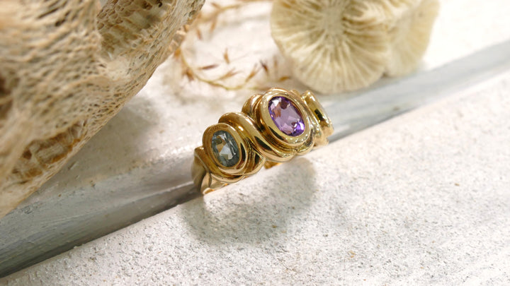 14k Yellow Gold Multicolored 3 Stone Ring (Size 7)