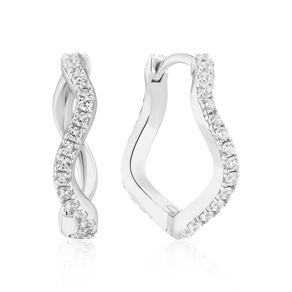 Sif Jakobs - Sterling Silver - Silver "Ellera Waves Grande" Cubic Zirconia Hoop Earrings