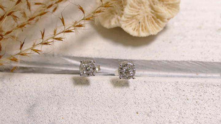 14K White Gold 0.30ct Natural Diamond Cluster Earrings