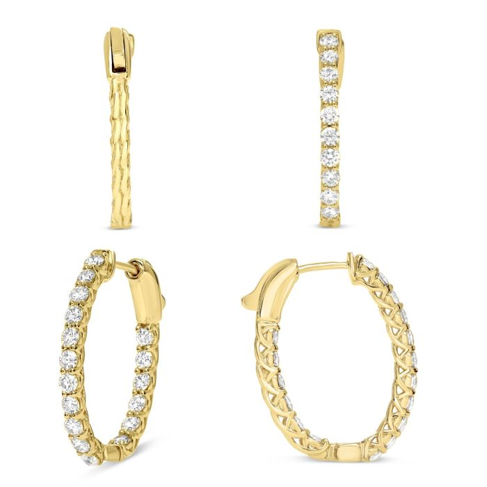 14k Yellow Gold 2ctw Diamonds Oval Small Hoop Earrings