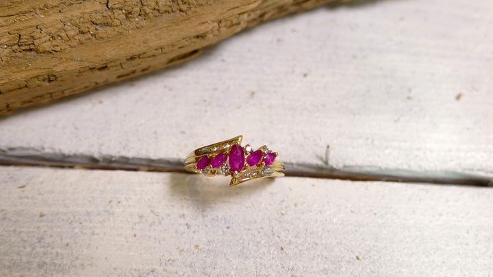 14k - Yellow Gold .09ct Marquise Ruby Ring (Size 7)