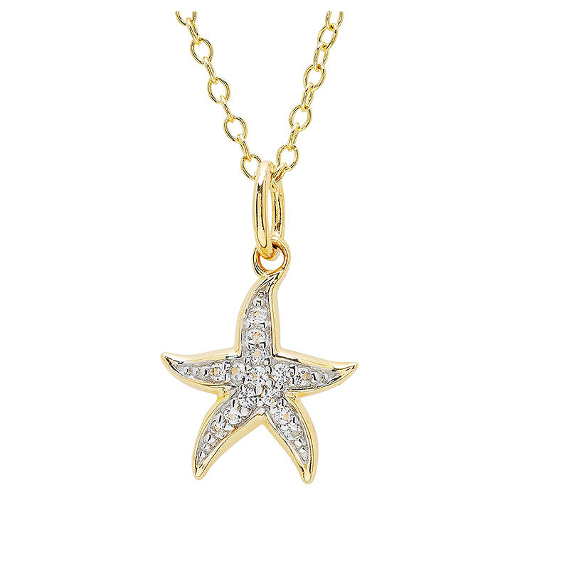 Ocean - - Gold Vermeil White Sapphire Starfish Necklace