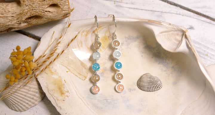 Dune - Sterling Silver - Endless Summer Bar Round Turquoise Ocean City Beach Sand Drop Earrings