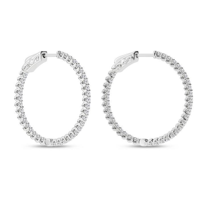 14k White Gold 1ctw Lab Grown Diamond Round Medium Hoop Inside-Out Earrings
