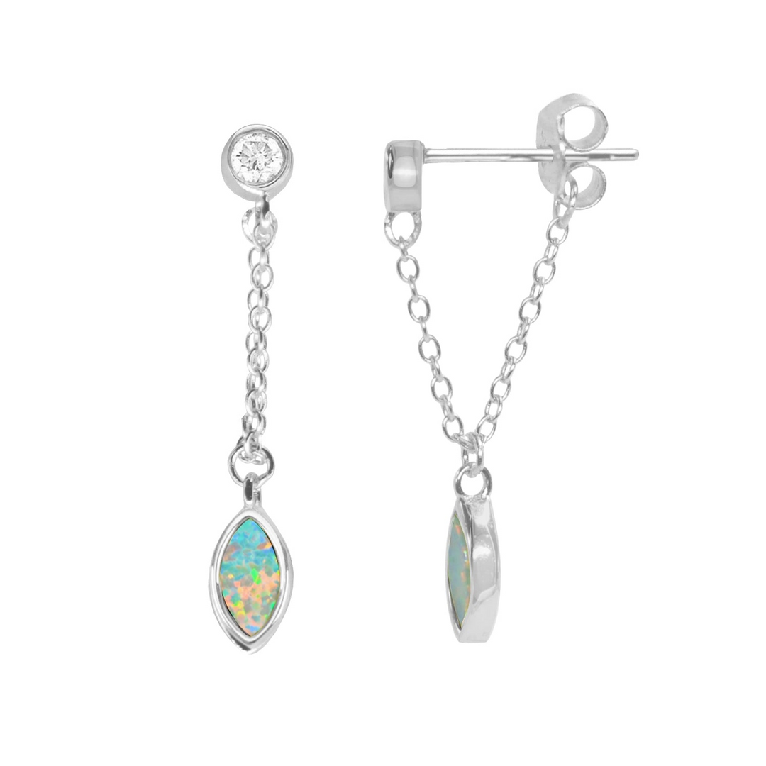 Kamaria - Sterling Silver - Silver Light Green Opal Dangle Earrings