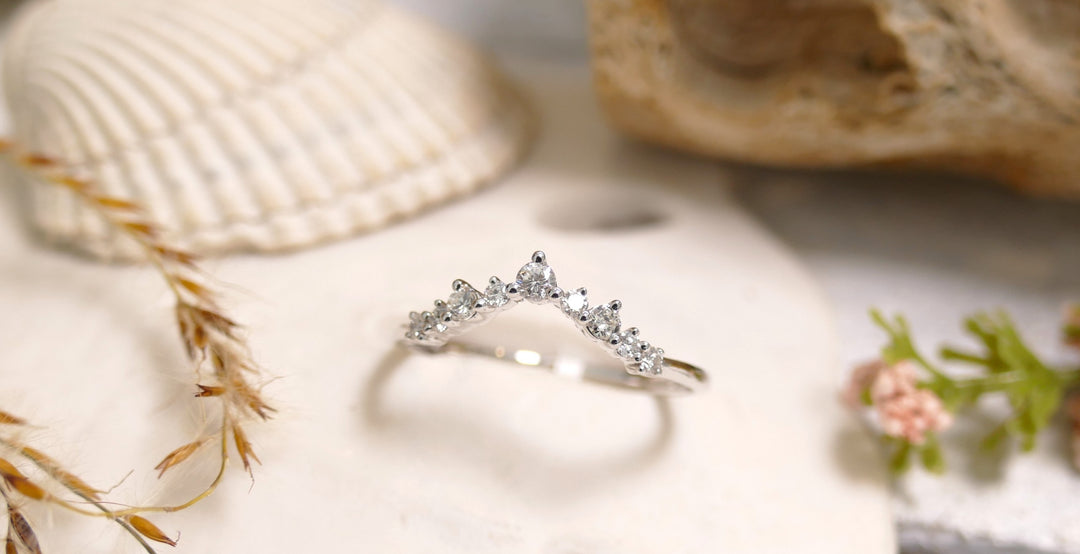 14k White Gold 0.19CT Round Diamond Band Ring Size 6.5