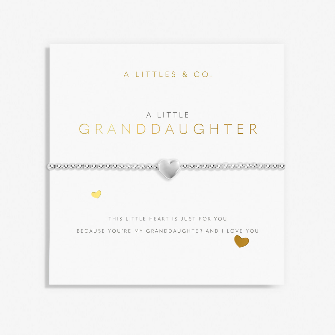 A Little & Co - Brass - Silver Plated - Granddaughter Heart Stretch Beaded Bracelet