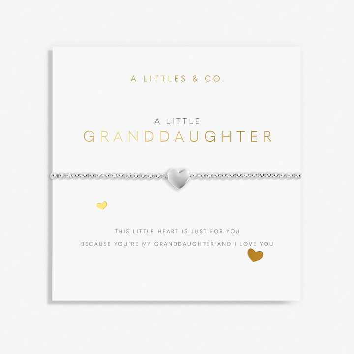 A Little & Co - Brass - Silver Plated - Granddaughter Heart Stretch Beaded Bracelet