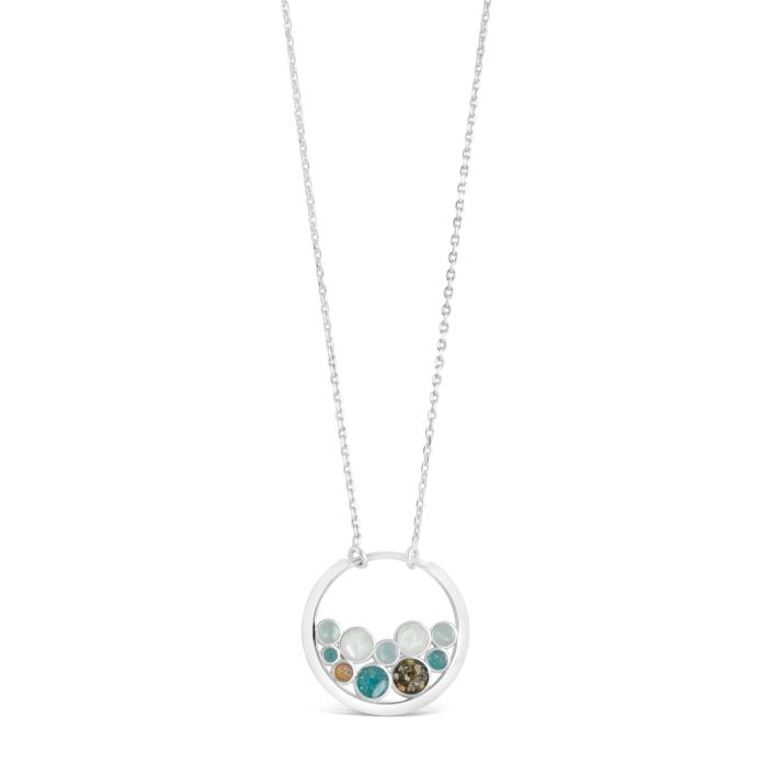 Dune - Sterling Silver - Silver Bubbles Multi Element 24mm Round Turquoise Gradient Ocean City Beach Sand Necklace