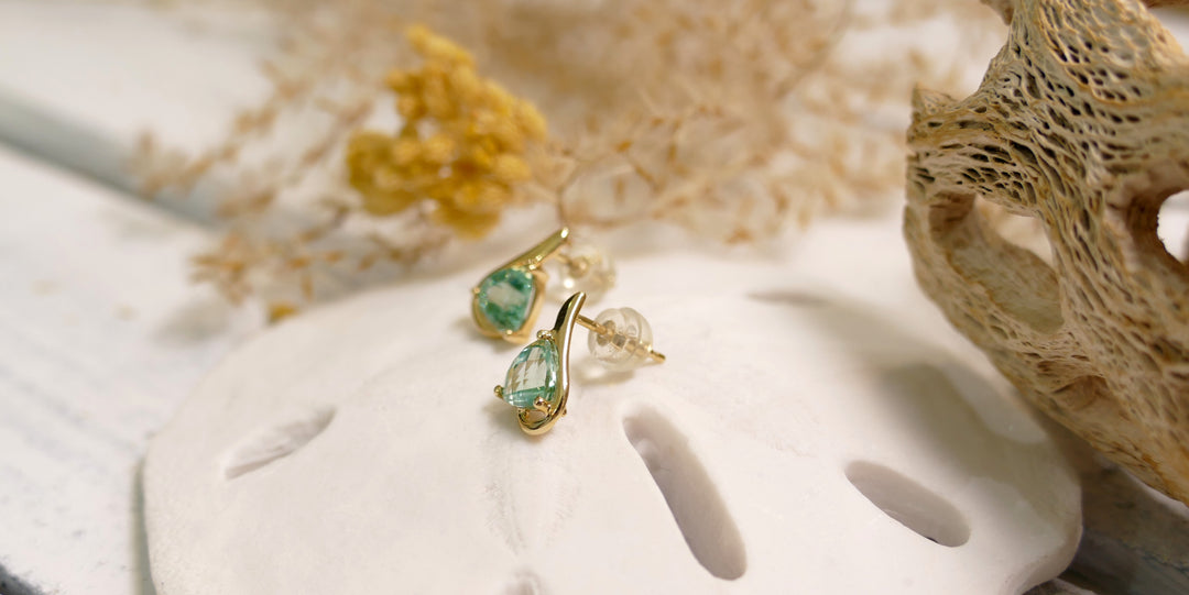 14k Yellow Gold Trillion Cut 1.9ct Caribbean Topaz Stud Earrings
