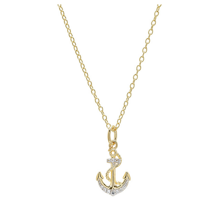 Ocean - - Gold Vermeil White Sapphire Anchor Necklace