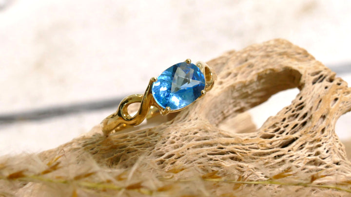 14k Yellow Gold Blue Topaz Oval Ring (Size 6.5)