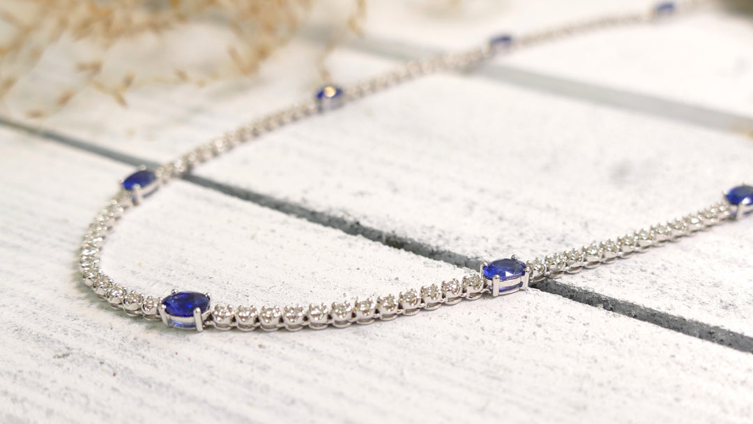 14k White Gold (2.00 ct dia & 4.5 ct sapphire) Sapphire Necklace (Length 17")