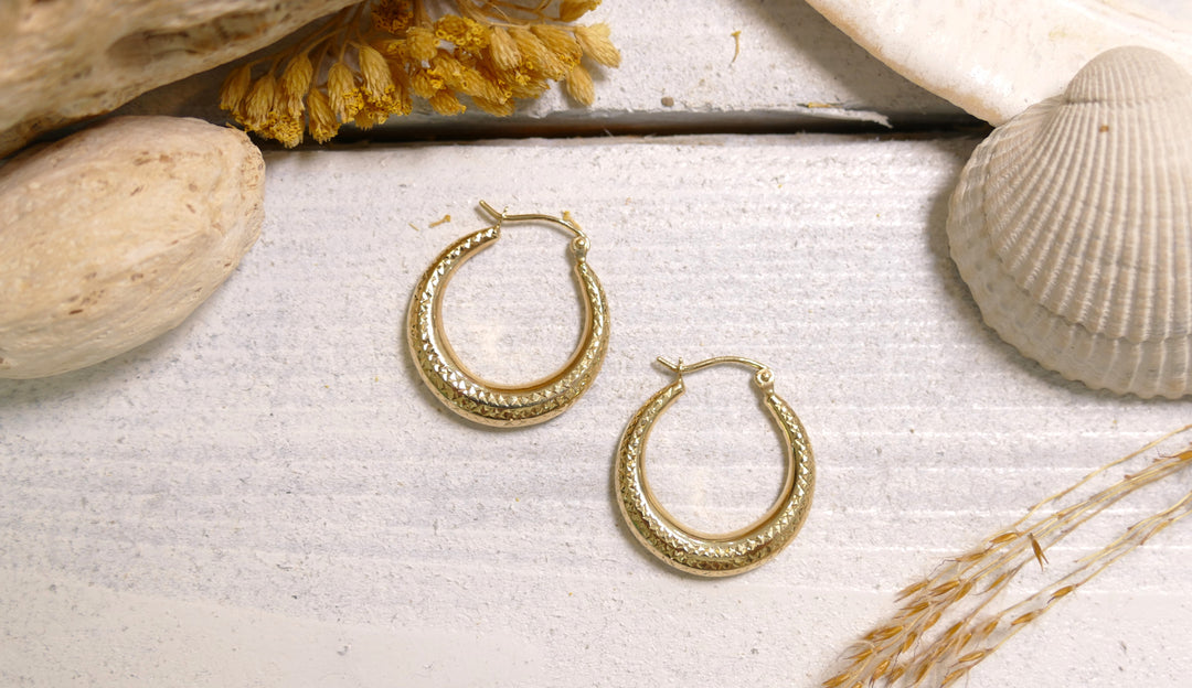 14k Yellow Gold Diamond Cut Hoop Earrings