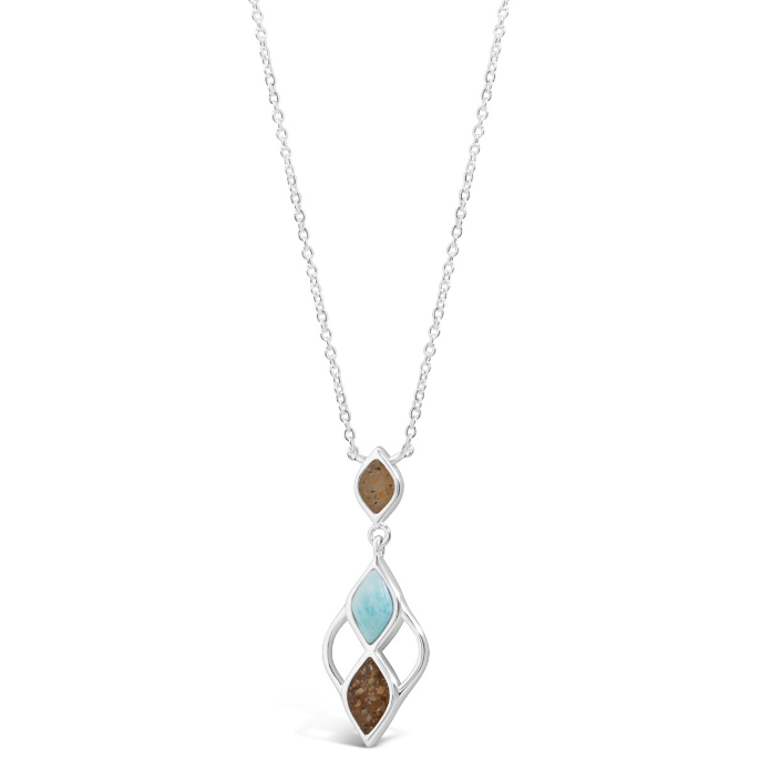 Dune - Sterling Silver - Silver "Tidepoint" Triple Larimar Ocean City Beach Sand Drop Necklace